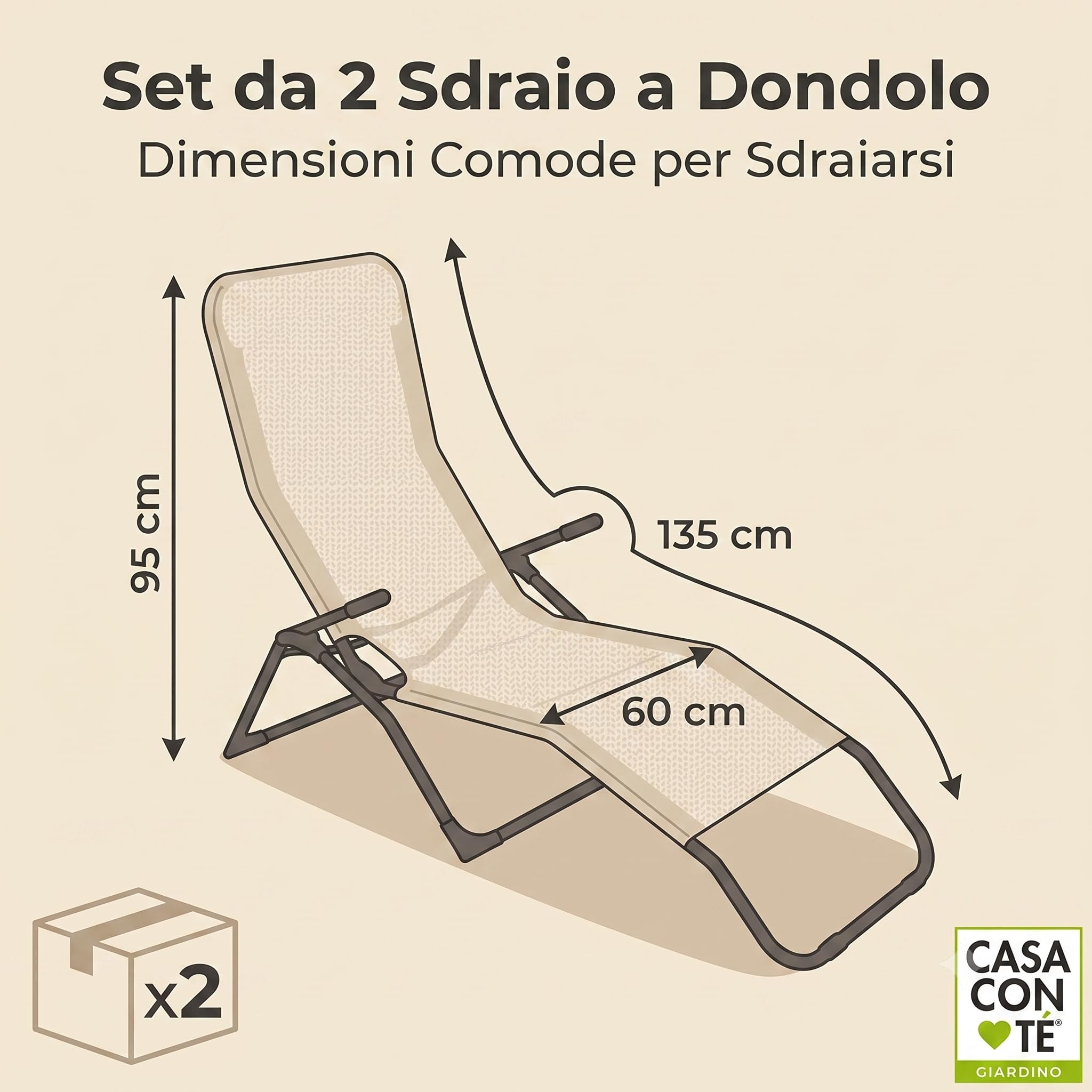 Lemag Set 2 Sdraio a Dondolo da Giardino Beige Melange – Poltrone Relax Dondolanti per Terrazzo Veranda ed Esterno – Sedie Comode per Rilassarsi all'Aperto – 135x60x95 cm