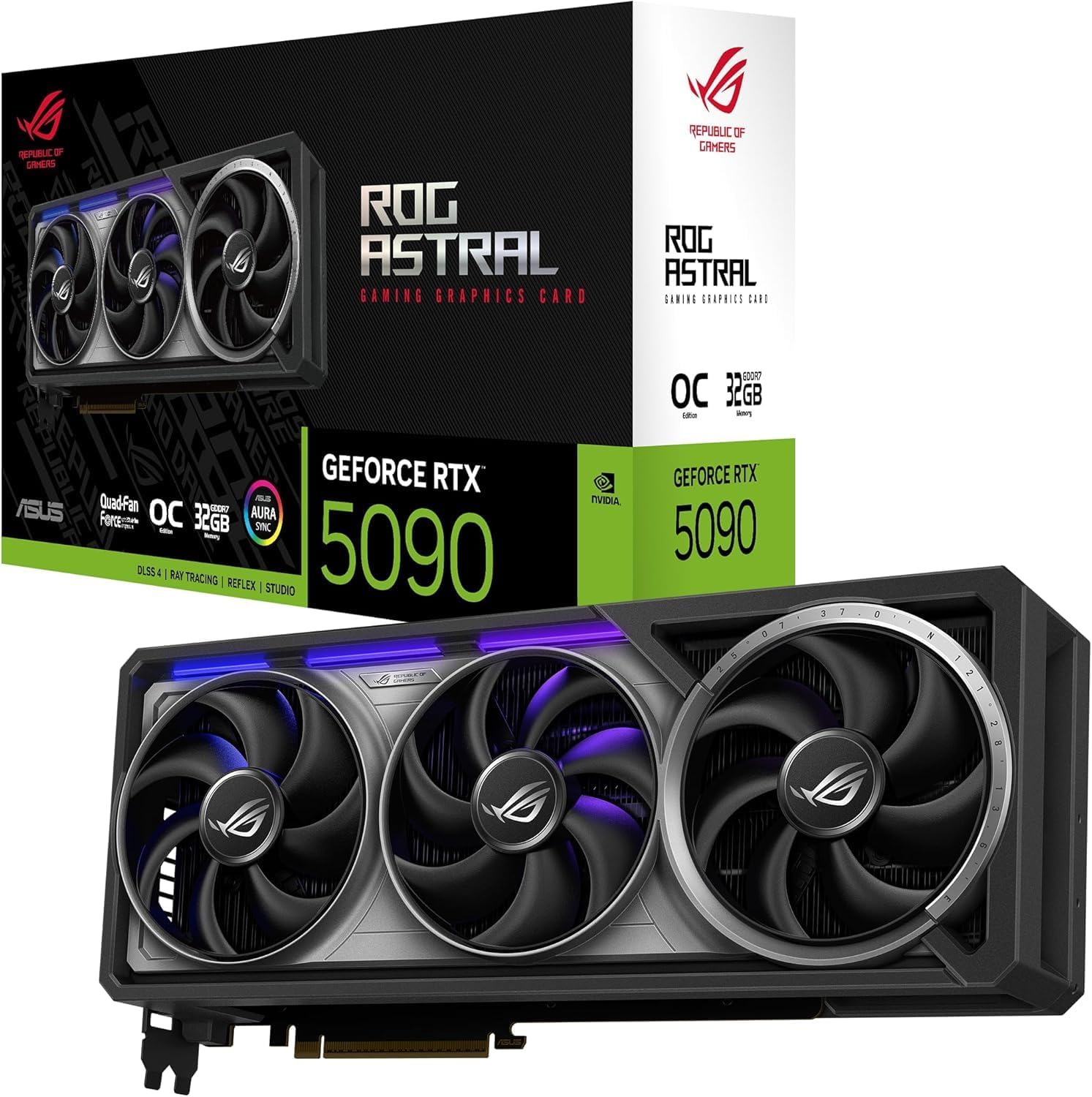 ASUS ROG Astral GeForce RTX 5090 32GB GDDR7 OC Gaming Graphics Card (PCIe 5.0, 2x HDMI, 3x DisplayPort, 3.8-slot, 4 Fans Patented Cooling Tech for Lower Temps Noise, NVIDIA DLSS4, 8K Resolution, ARGB)