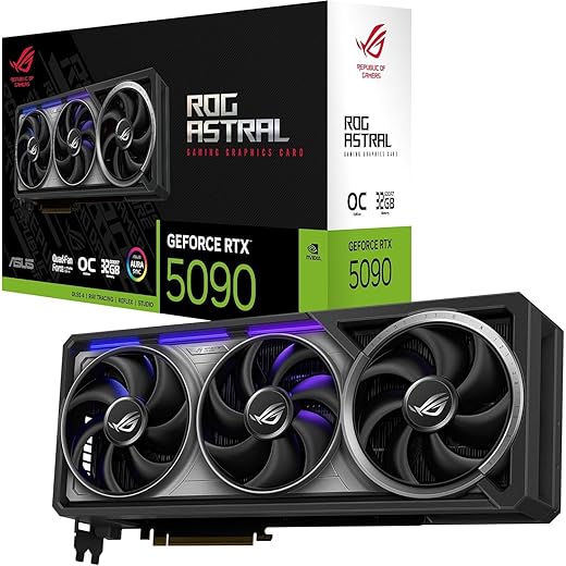 ASUS ROG Astral GeForce RTX 5090 32GB GDDR7 OC Edition Gaming Grafikkarte (Nvidia GeForce RTX5090, Vier Lüfter, 3.8-Slot-Design, PCIe 5.0, 2X HDMI 2.1b, 3X DisplayPort 2.1a)