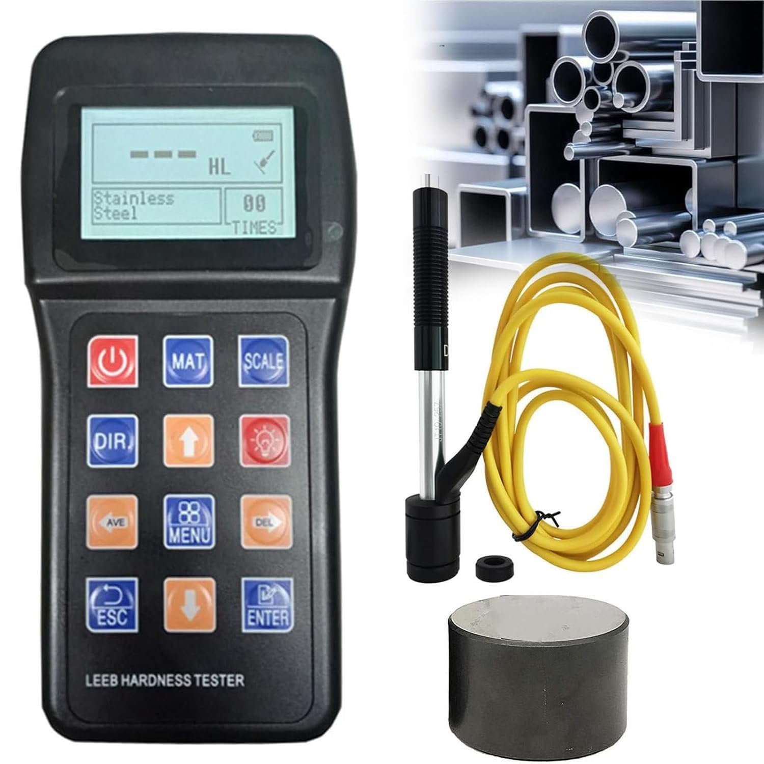 Leeb - Probador de dureza portátil con pantalla LCD, medidor digital con dispositivo de impacto para pruebas de moldes de acero y metal