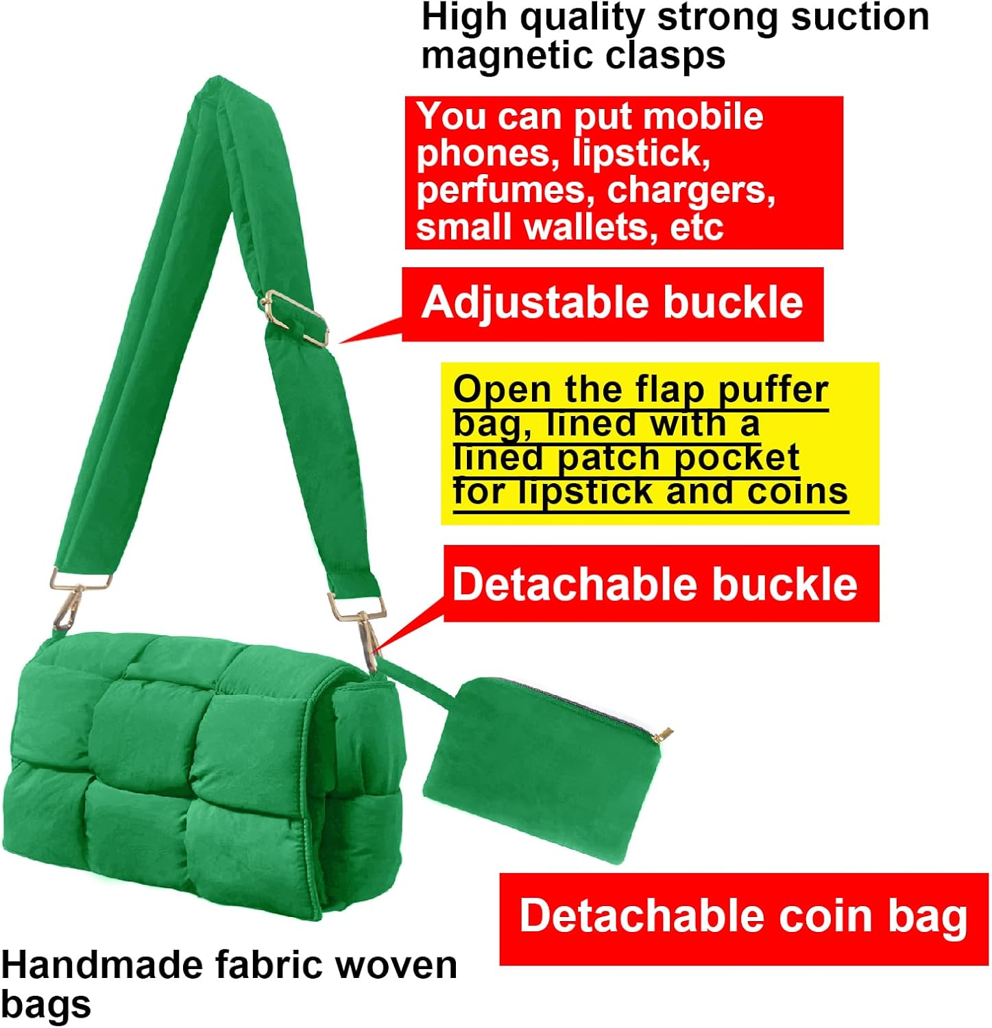 NAARIIAN Puffer Crossbody Bag for Women, Lightweight Puffy Shoulder Bags with Adjustable Strap,Quilted Woven Purse Hobo Bag | Lightweight, Puffy, Adjustable Strap, Quilted, Woven, Purse