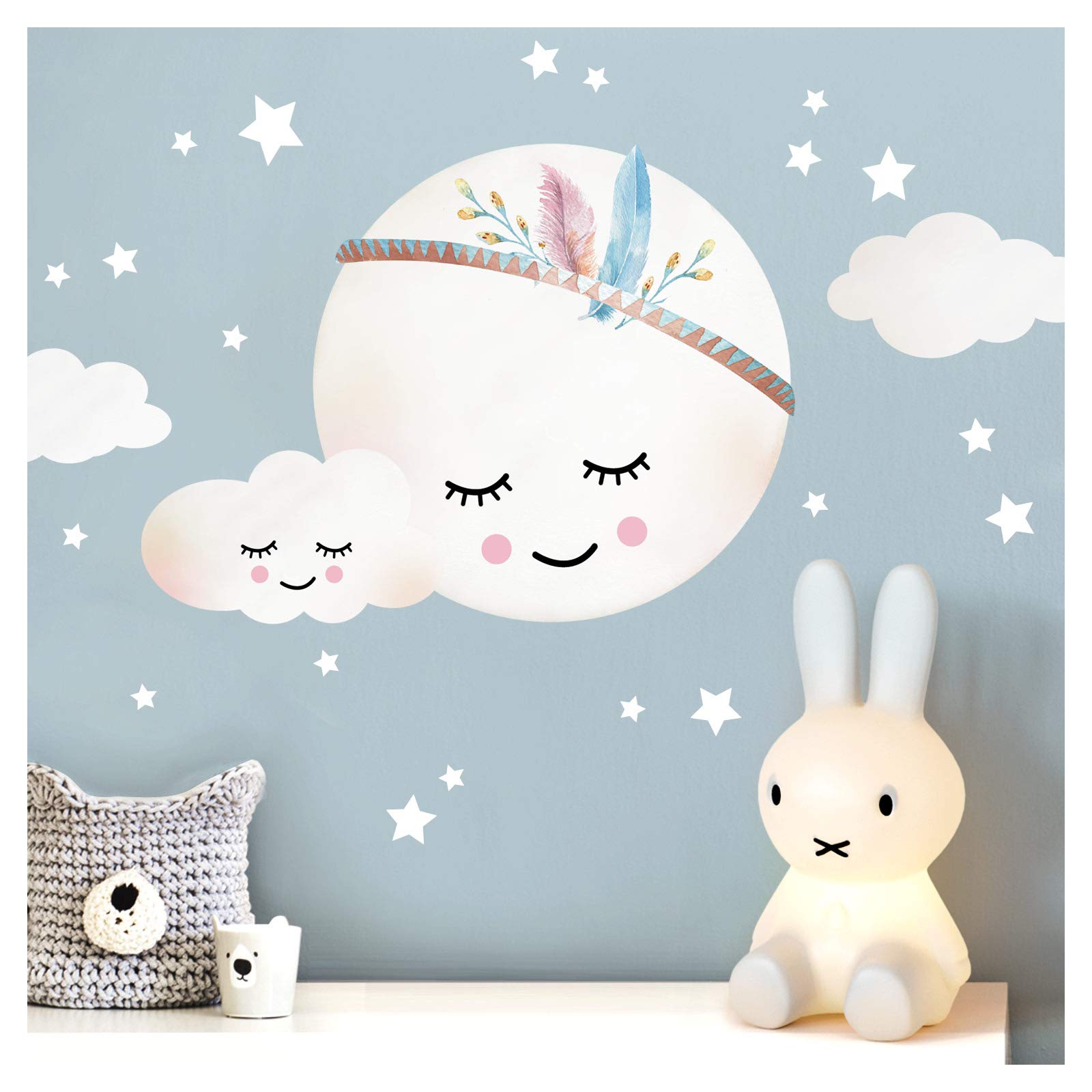 Sticker mural enfant lune et plumes pour des nuits douces et calmes