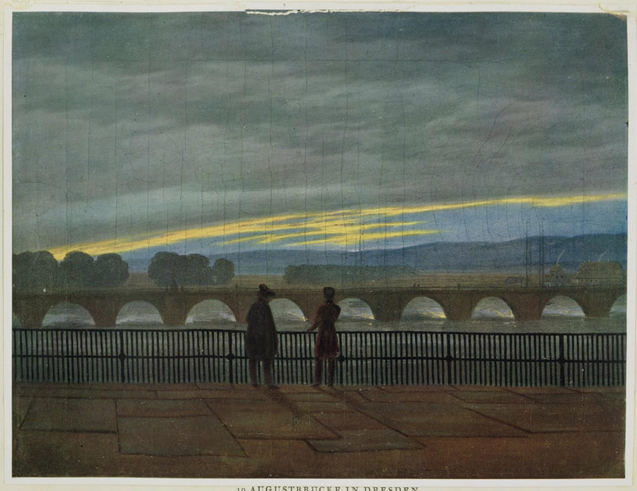 POSTERIIk Vintage Classic Picture Landscape Artwork August Bridge in Dresden by Caspar David Friedrich Portrait Canvas Painting for Office Home Decor 60x90cm