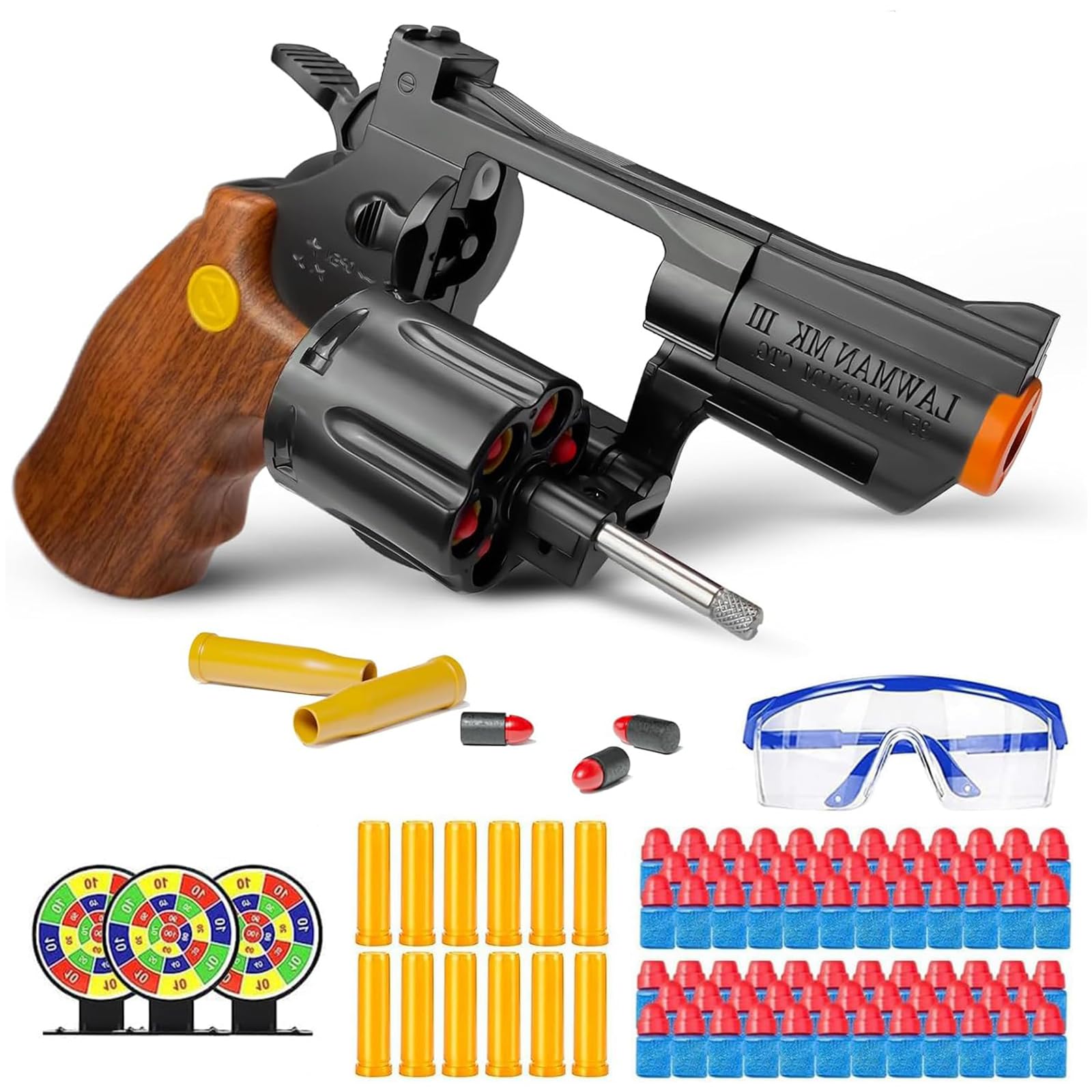 Toy Gun Soft Bullet,Revolver Can Fire Sponge Bullets,Educational Model Toy Foam Blaster 2 in 1 Pistol Shooting Games Shell Ejecting, Gifts for Kids Boys Girls