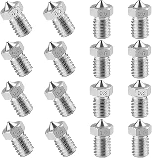 3D Printer Nozzle, ExcelFu 16 Pieces Stainless Steel 3D Printer Nozzles 0.2 mm, 0.3 mm, 0.4 mm, 0.5mm, 0.6 mm, 0.8 mm, 1.0 mm Extruder Nozzle Print Head for E3D Makerbot