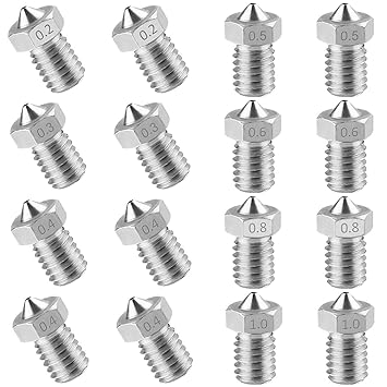 3D Printer Nozzle, ExcelFu 16 Pieces Stainless Steel 3D Printer Nozzles 0.2 mm, 0.3 mm, 0.4 mm, 0.5mm, 0.6 mm, 0.8 mm, 1.0 mm Extruder Nozzle Print Head for E3D Makerbot