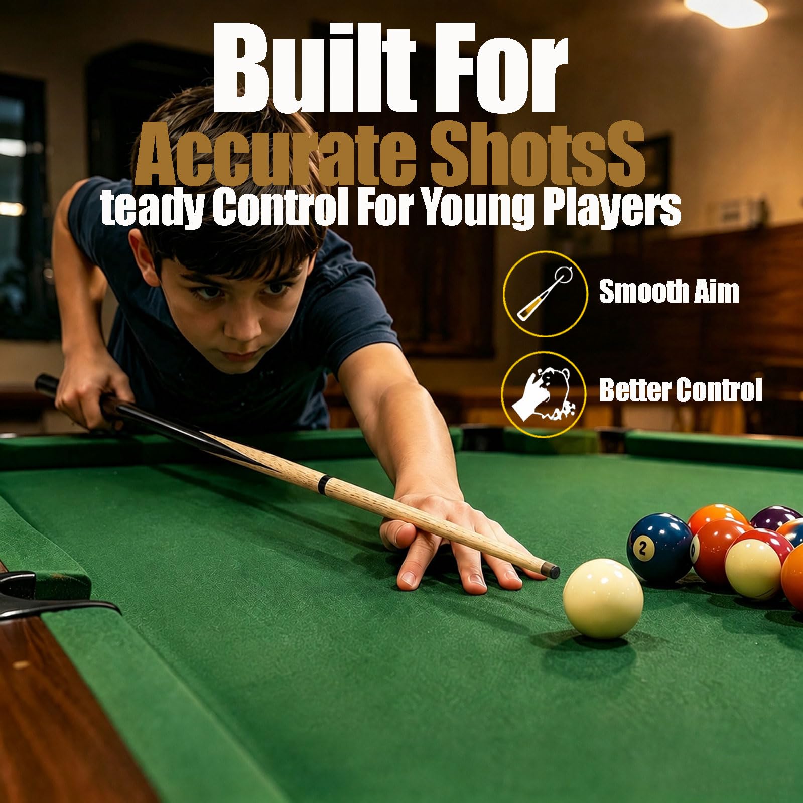 Lot de 4 queues de billard d'entraînement pour enfants de 81,3 cm pour table de billard, joint fileté en acier anti-oscillation, pointe en laiton renforcée, haute dureté, bois de frêne, contrôle de