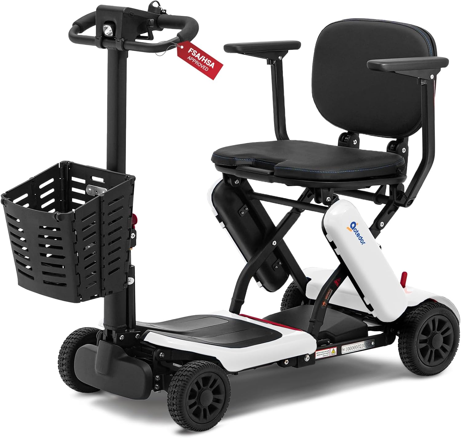 Aotedor Foldable Mobility Scooter for Seniors, 3 Batteries Long Range Safe & Comfortable Lightweight Folding Scooter with Detachable Basket All-Terrain TSA/Cruise & FSA Approved