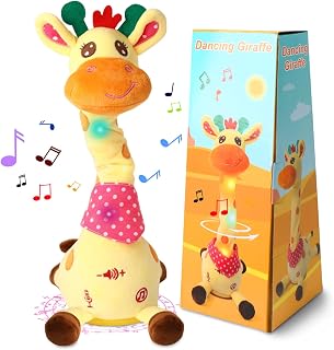 LLUKEME Dancing Talking Giraffe Plush Toy - Singing, Glowing, Record & Repeat Voice for Toddlers 1-3, Interactive Easter Birthday Gift