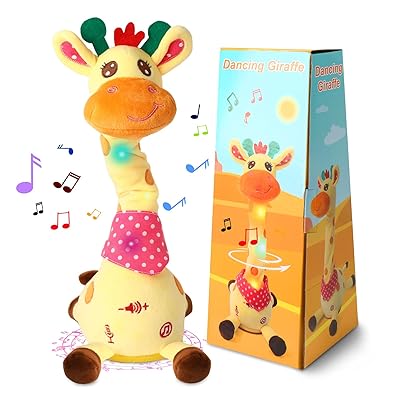 Dancing Talking Giraffe Toy, Stuffed Animal Baby Toy Repeating What You Say, Glowing Musical Electronic Giraffe Gifts for Toddlers 1-3 Years Old (Giraffe)