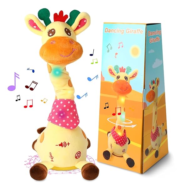 Dancing Talking Giraffe Toy, Stuffed Animal Baby Toy Repeating What You Say, Glowing Musical Electronic Giraffe Gifts for Toddlers 1-3 Years Old (Giraffe)