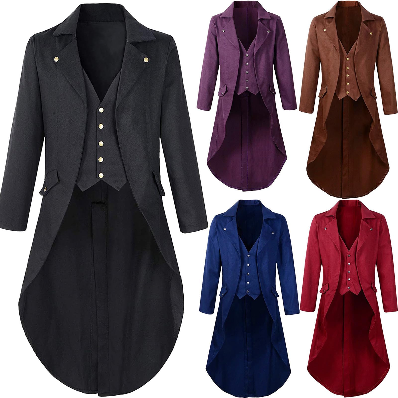 Adult Medieval Steampunk Tailcoat UK Sale Clearance Men's Vintage Victorian Jackets Gothic Halloween Costumes Renaissance Long Trench Coats Lapel Collar Button Elegant Tuxedo Retro Tail Coat