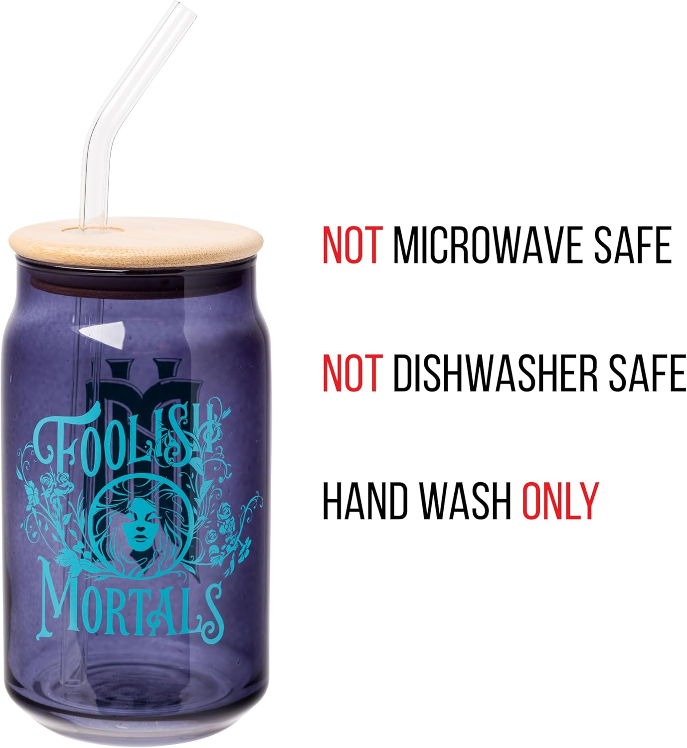 Silver Buffalo Disney Haunted Mansion “Foolish Mortals” Featuring Madame Leota Glass Jar Tumbler with Bamboo Lid and Glass Straw, 16 Ounces - Image 3