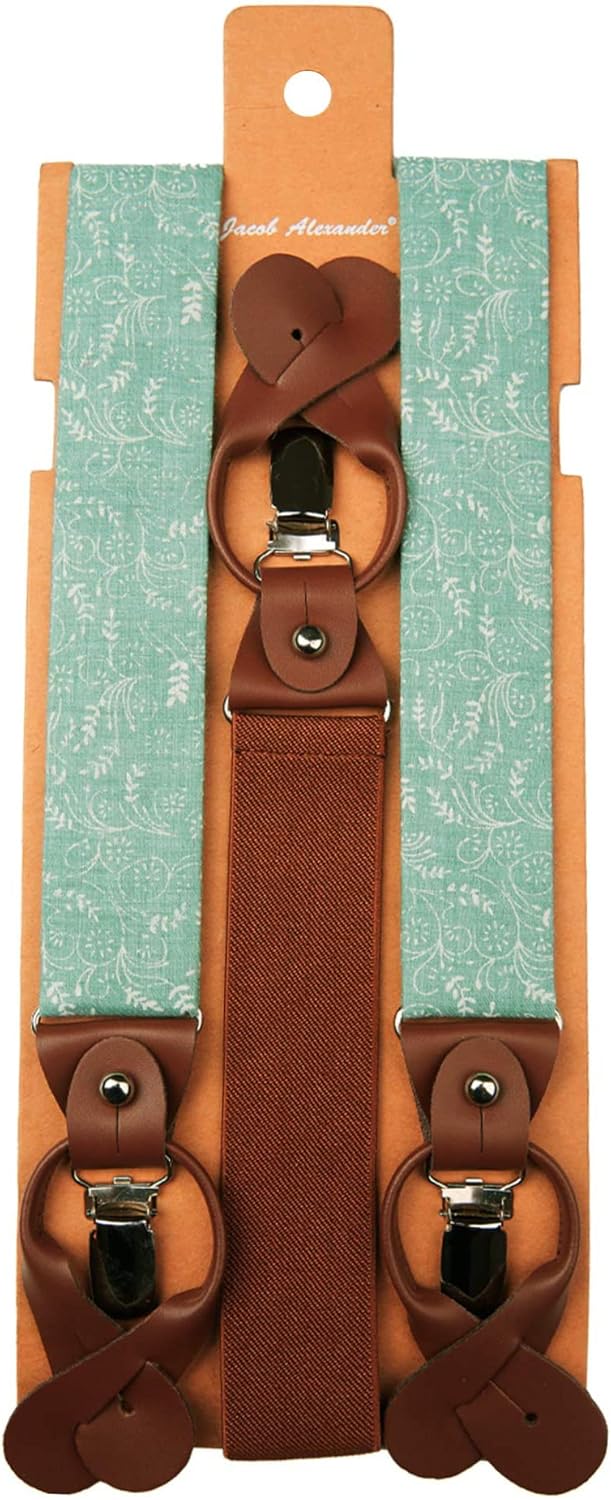 Jacob Alexander Men's Floral Cotton Suspenders Slim Neck Tie and Pocket Square Set