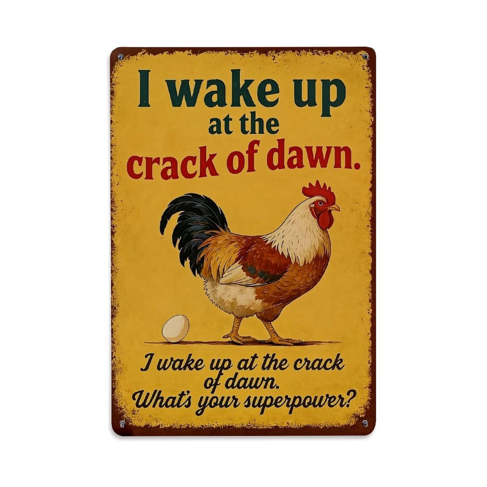 Jdfenggu Vintage Rooster Egg Dawn Wake Up Retro Metal Tin Sign, Decor Art Poster For Bar, Home, Man Cave, Kitchen, Laundry Room Gift 8X12inch