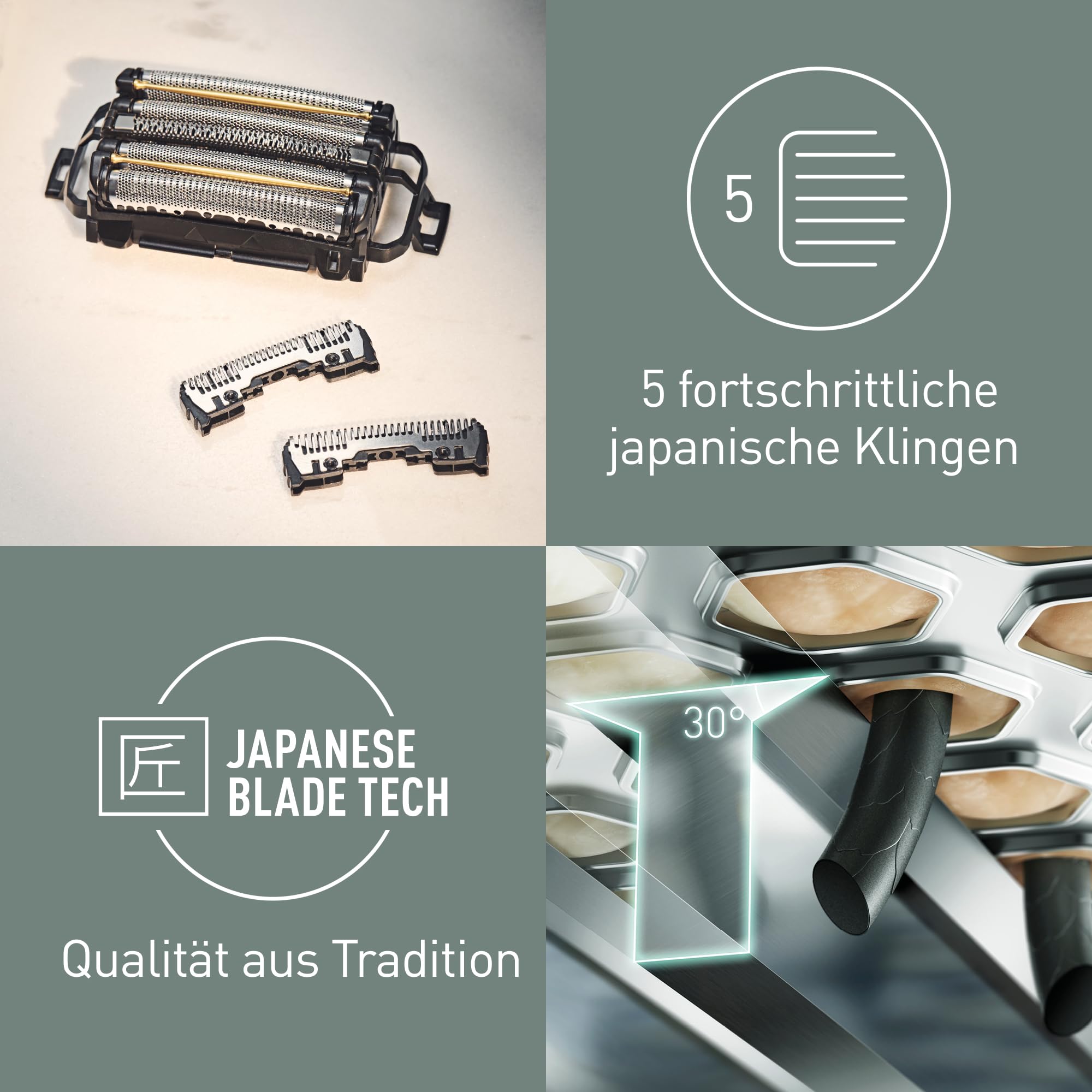 Panasonic WES9038Y1361 Ersatzklingen und Scherfolie für Elektrorasierer ES-LV9Q, ES-LV6Q & ES-CV51, Kombipack, 5-Klingen-System, fortschrittlicher japanischer Edelstahl, wasserdicht