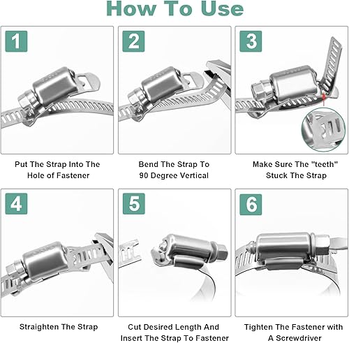 Miniatura 4 de Abrazadera de manguera, 8.5 pies, kit surtido de abrazaderas de manguera de acero inoxidable con 6 sujetadores, abrazaderas de manguera de engranaje