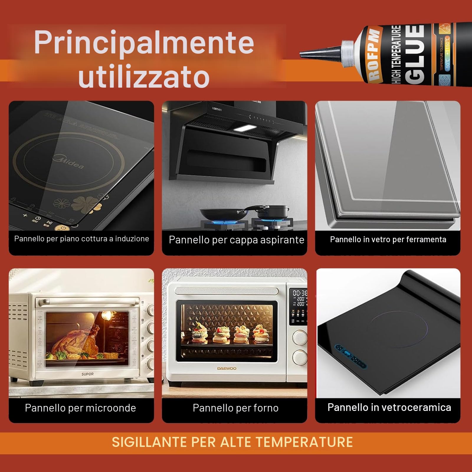Colla Alta Temperatura, Nero Silicone Alte Temperature 600 Gradi, Resistente al Calore, Colla per Cavi di Tenuta, Ideale per Cielo Auto, Porta Forno, Stufa, Camino, Vetro, Motori