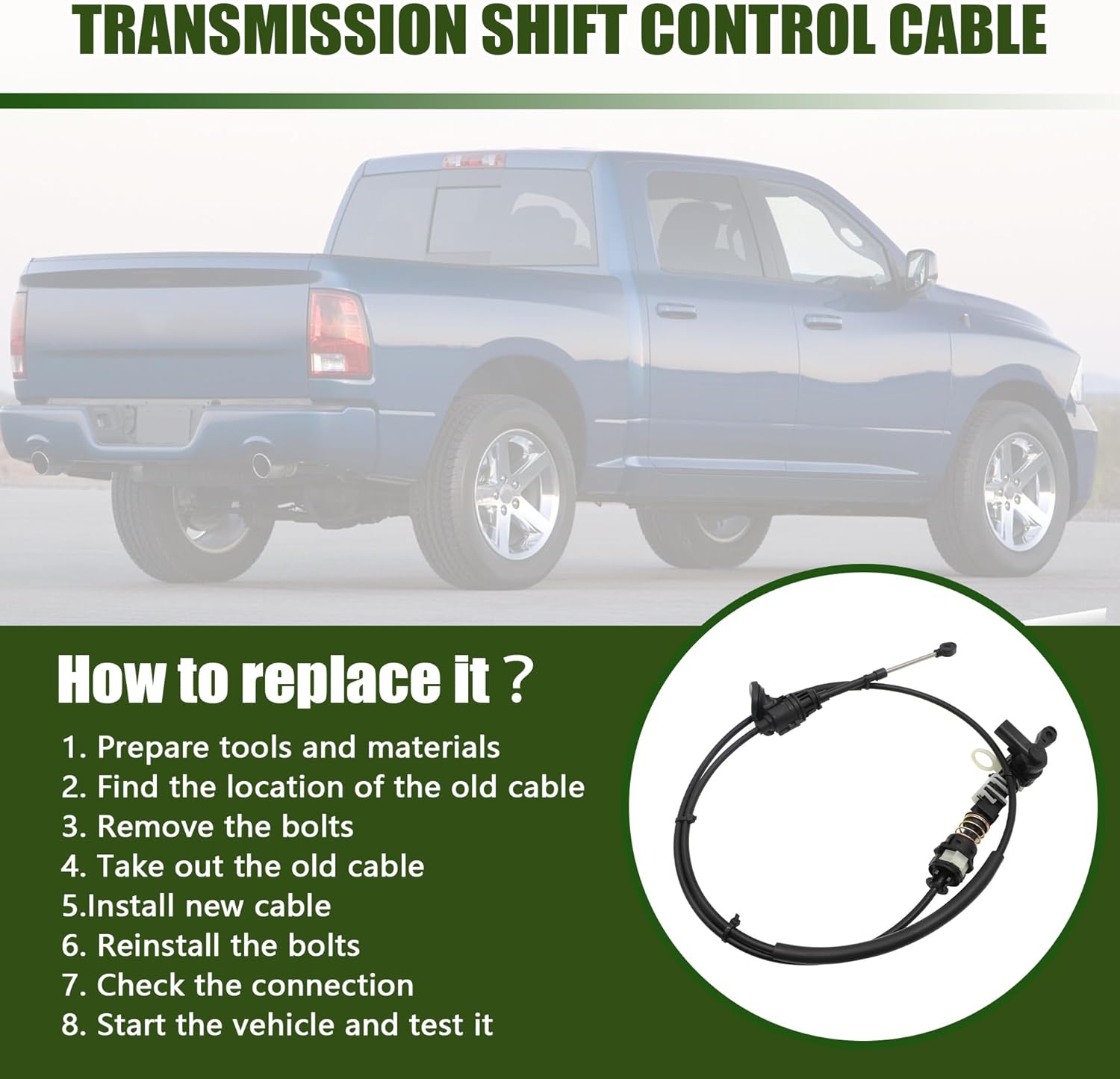 GXARTS Automatic Shift Control Cable Transmission Gear Shifter Control Cable 52107847AK 52107847AM Compatible with Dodge Ram 1500 2500 3500 2008-2010
