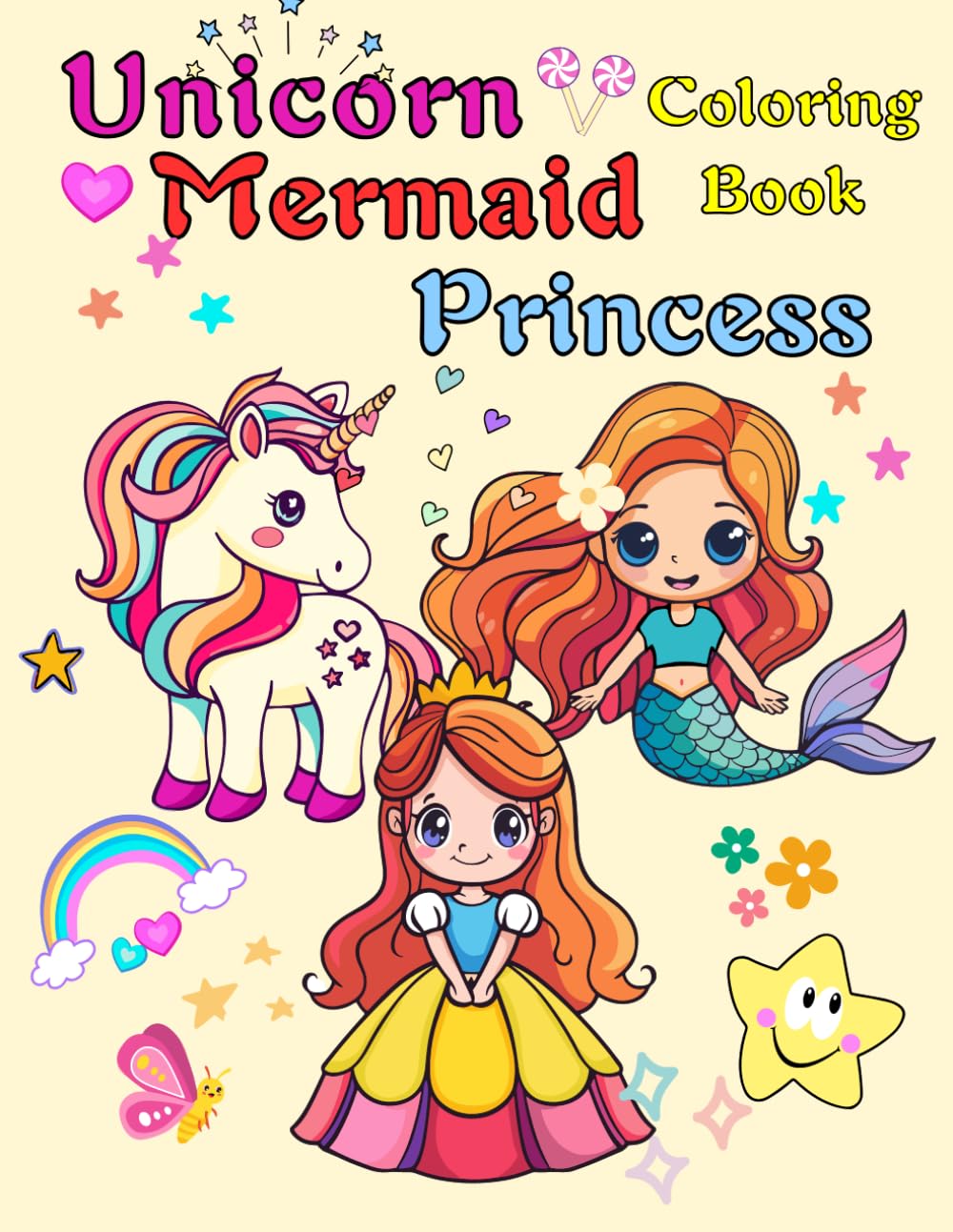 Unicorn Mermaid Princess Coloring Book: Cute , easy and large print Coloring Book for Girls age 4-8 (RoseMary Coloring Books)