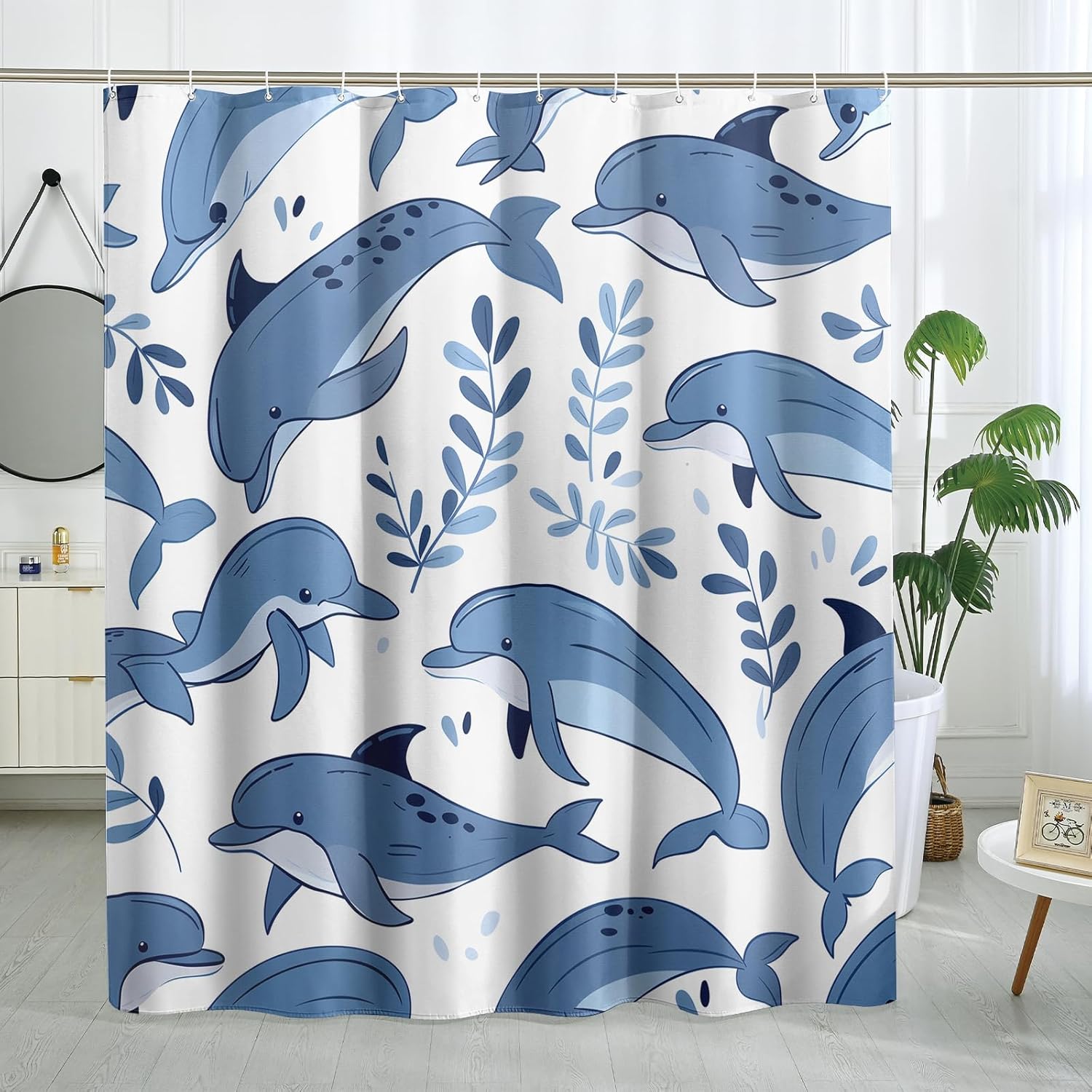 DESIHOM Kids Cartoon Whale Shower Curtain Set 72" x 72" with Hooks, Funny Children Sealife Boys Girls Bathroom Decor, Fun Cute Ocean Bath Accessories Polyester Fabric