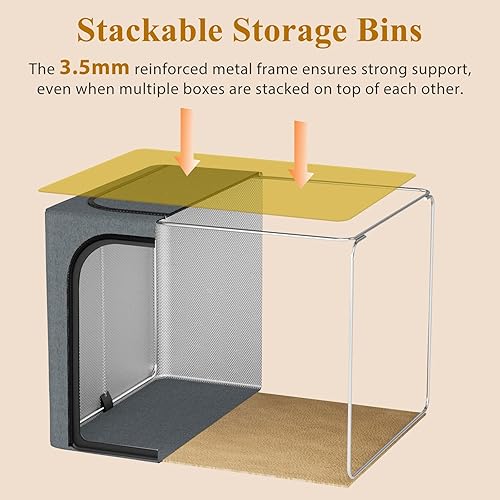 Miniatura 4 de Paquete de 4 cubos apilables de almacenamiento de ropa para armario, caja organizadora de almacenamiento de tela de 40 litros con marco de metal,