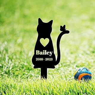 GRJIRAC Personalized Butterfly Cat Memorial Grave Marker, Custom Memorial Cat Garden Stake Metal Pet Grave Marker, Customized Cat Grave Marker Memorial Plaque Garden Cemetery Decoration