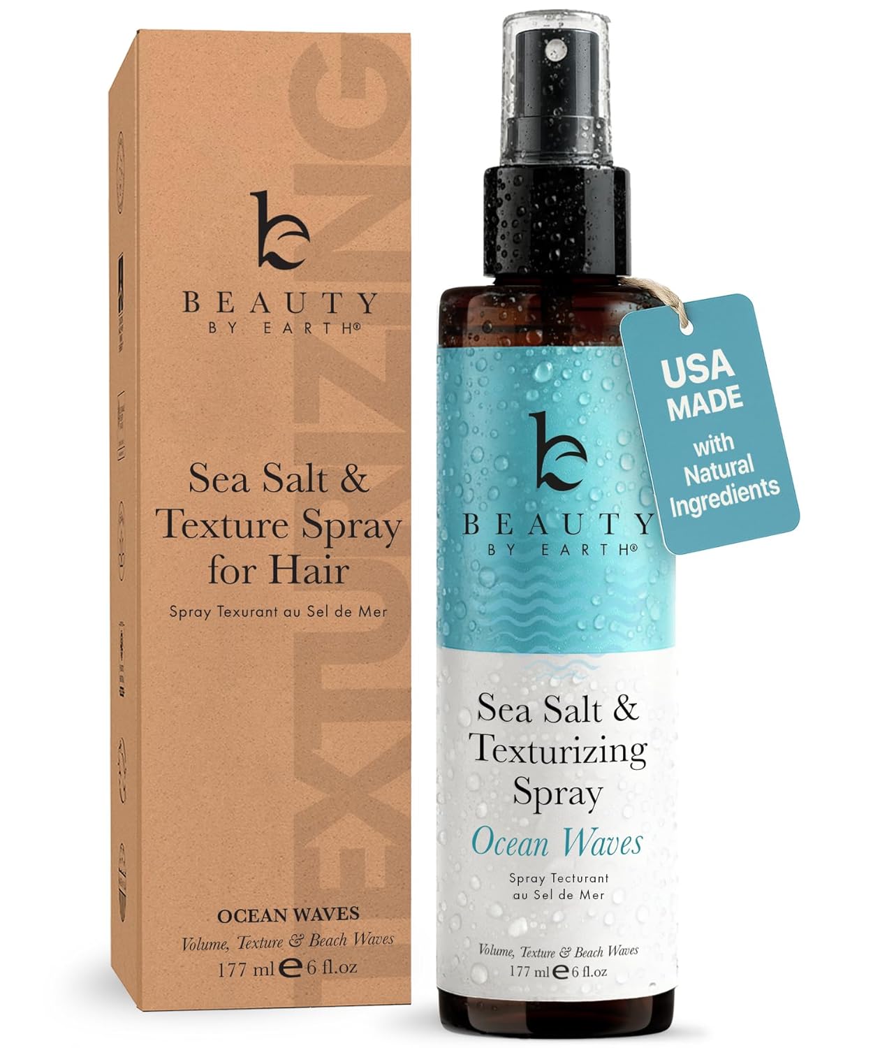 Beauty by Earth Sea Salt Spray for Textured Beach Waves & Volume – USA Made with Organic Ingredients, Texturing and Volumizing Spray for Fine Hair for Men & Women