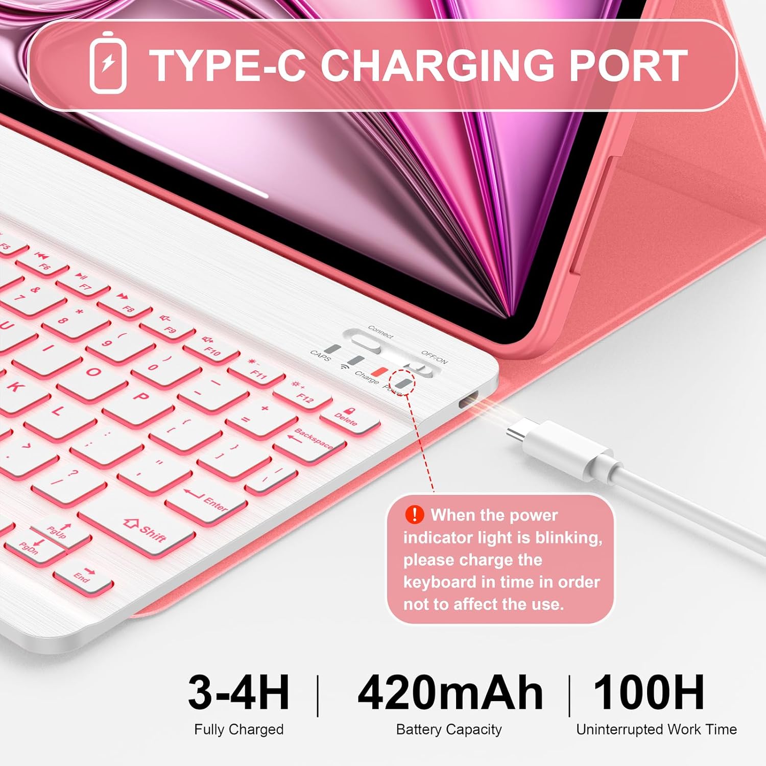 Soke Keyboard Case for iPad Air 11 Inch(M3 2025/M2 2024) & Air 5th/4th Generation - 7 Color Backlit Detachable Keyboard Cover with Pencil Holder, Watermelon Marble