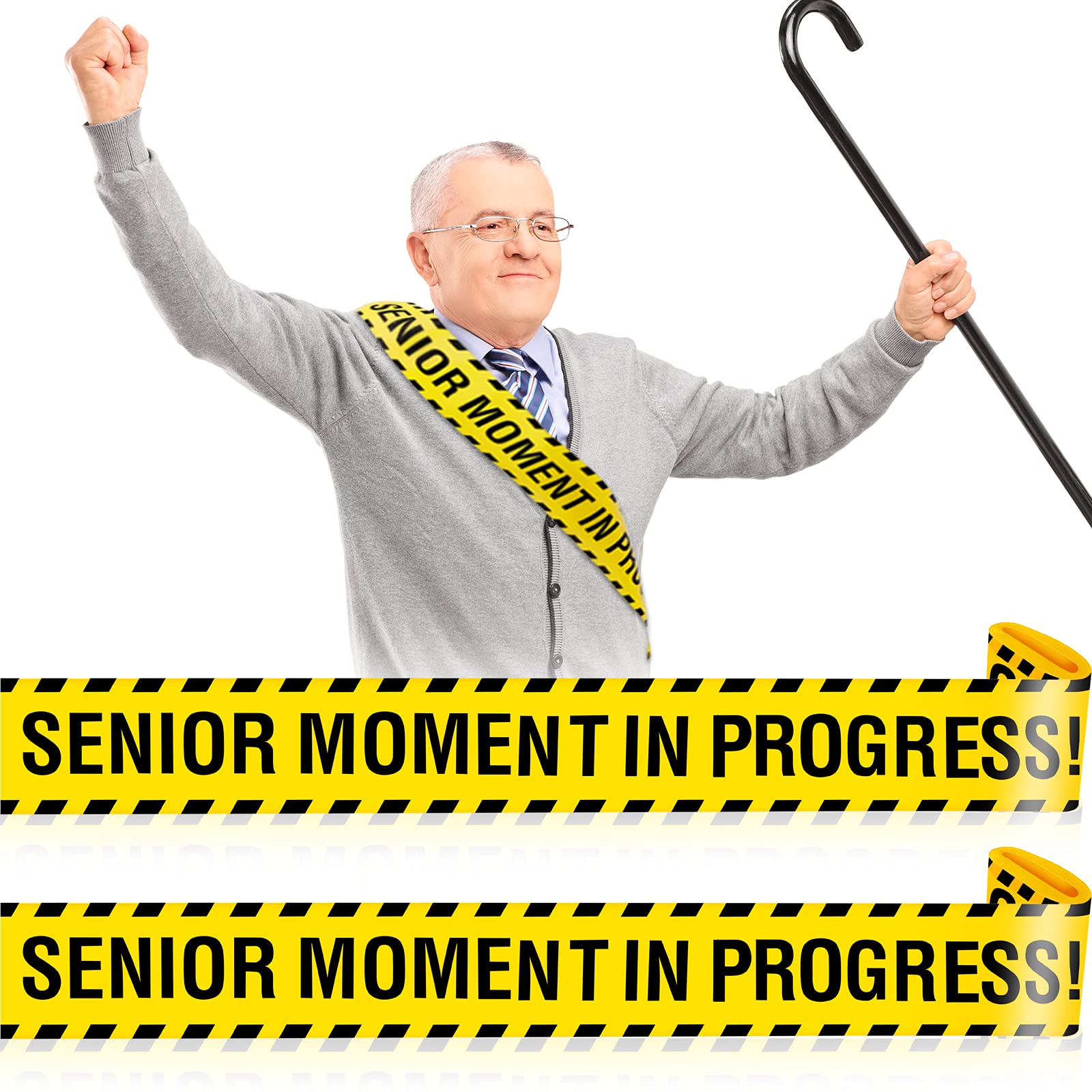 Outus 2 Pcs Senior Moment in Progress Party Tape Over The Hill Birthday Decorations Banner Funny Birthday Party Sash for Retirement Photo Prop 50th