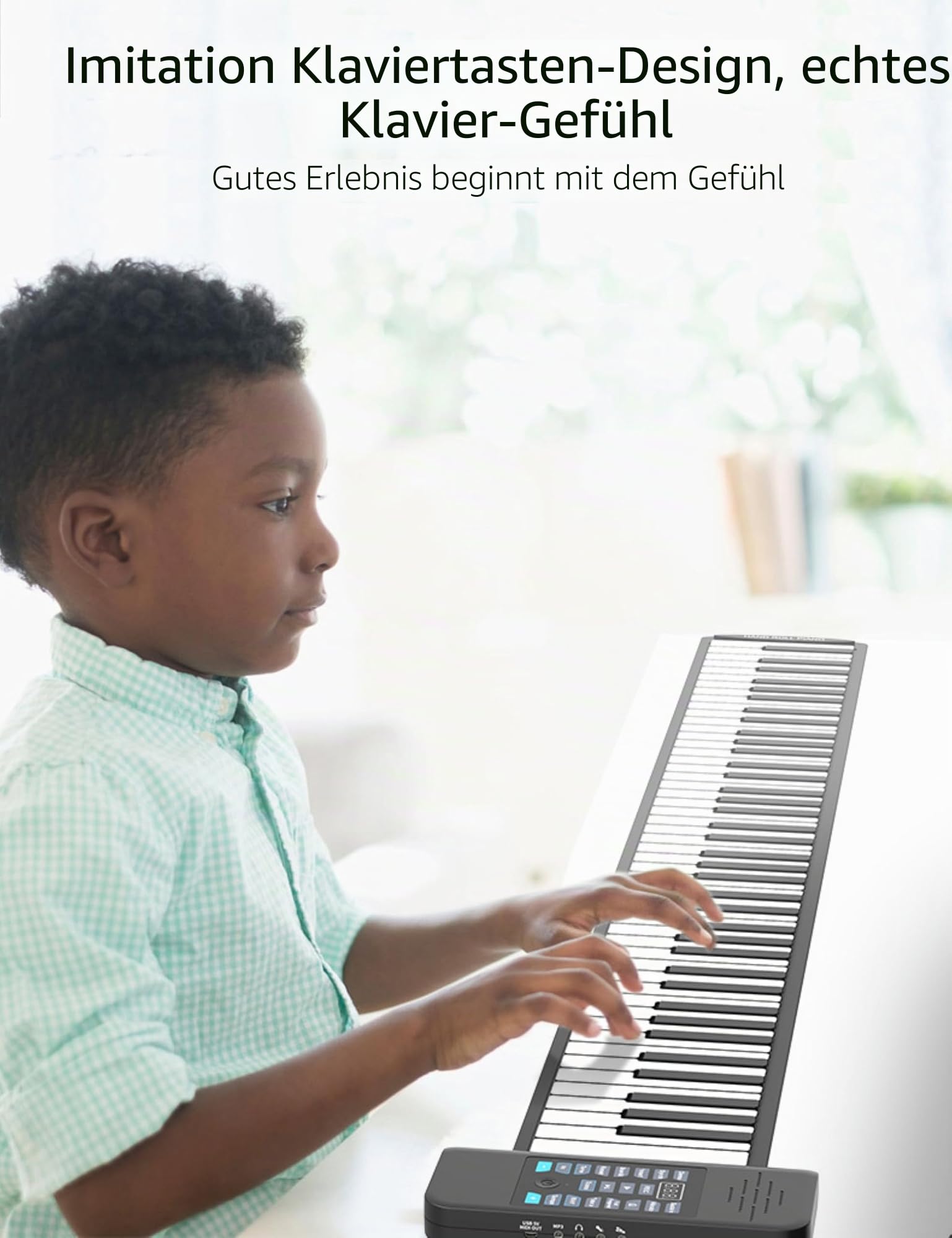 Bewinner E Piano mit Keyboards - Bluetooth MIDI 88 Tasten Roll Up Klavier mit 128 Tönen & Eingebautem Lautsprecher, Wiederaufladbare Tragbares Piano für Kinder und Erwachsene