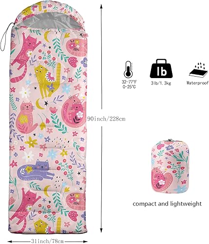 Miniatura 8 de QOOMO Saco de dormir para camping, 3 estaciones, clima cálido y fresco, ligero, saco de dormir impermeable para adultos y niños, viajes y al aire