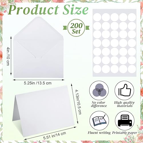 Miniatura 6 de Yeaqee Paquete de 200 tarjetas en blanco con sobres y calcomanías, tarjetas de notas de agradecimiento, sobres autoadhesivos, tarjetas de