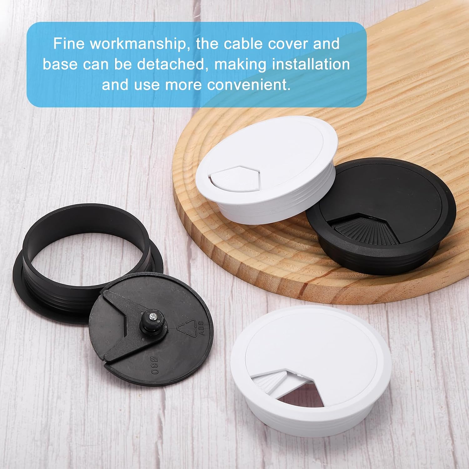 MECCANIXITY 2 Pcs Desk Grommet 3 Inch(80mm), Round Desk Cord Hole Cover Wire Cable Organizer for Home Office Computer Table Cables,Black