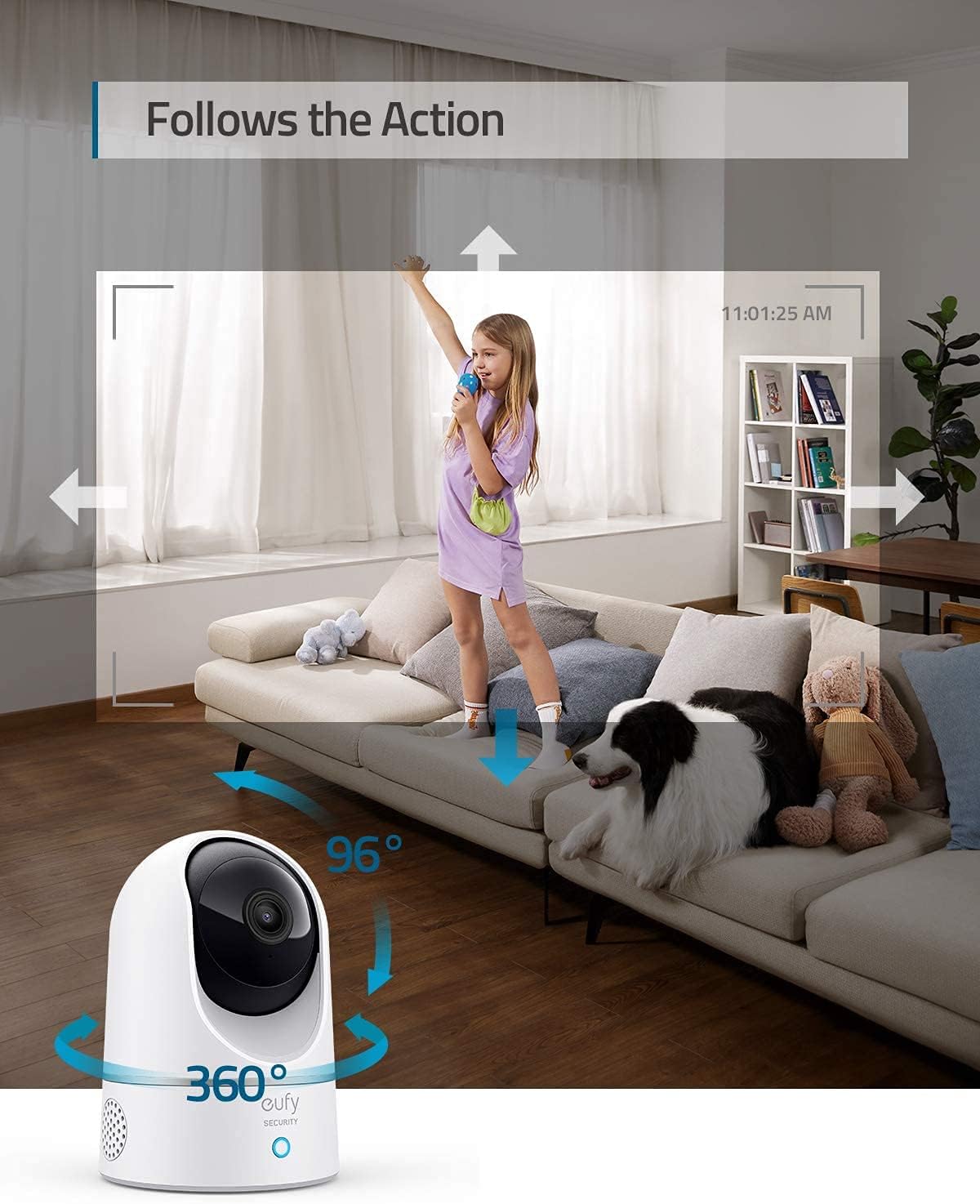 eufy security Solo IndoorCam P24, 2K Security Indoor Camera Pan & Tilt, Plug-in Security Indoor Camera with a 32GB microSD Card, Human & Pet AI, Voice Assistant Compatibility, Homebase not Compatible