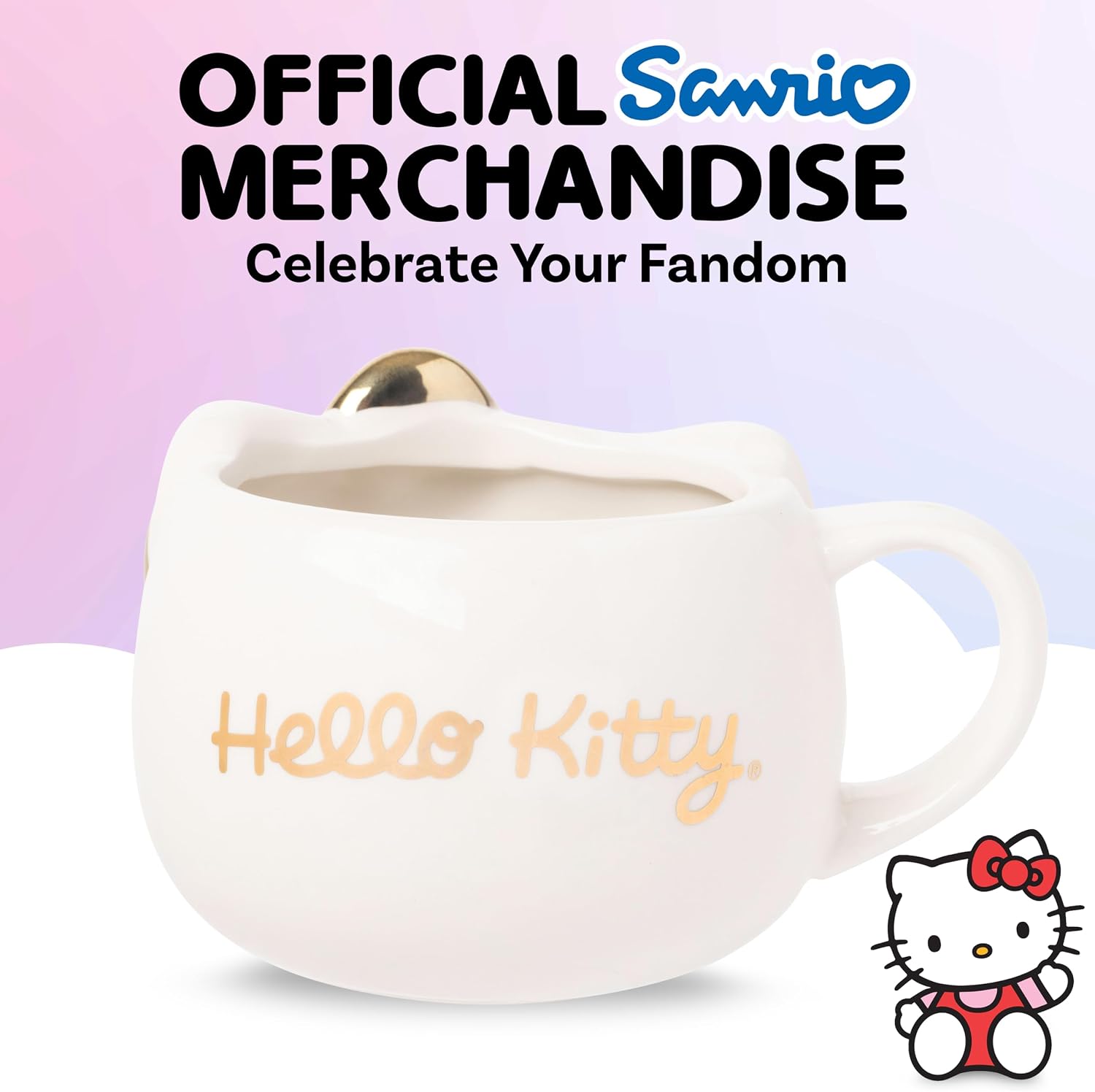 Silver Buffalo Sanrio Hello Kitty Gold Chrome Bow, 3D Sculpted Mug, 20oz image 4