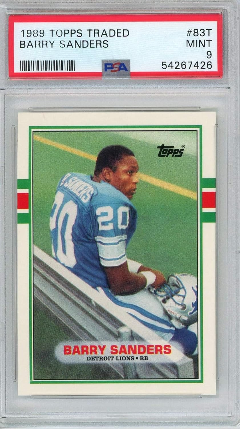 Graded 1989 Topps Traded Barry Sanders #83T Rookie RC Football Card PSA 9 Mint