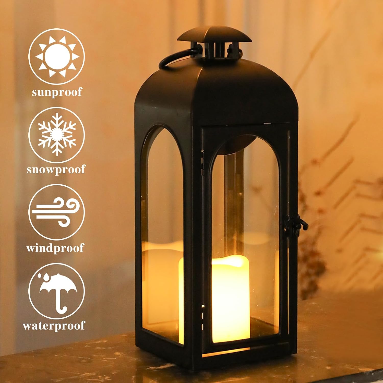 Bdor Decorative Outdoor Lantern Candle,Black Lantern Remote,16 Inch,1 Pack