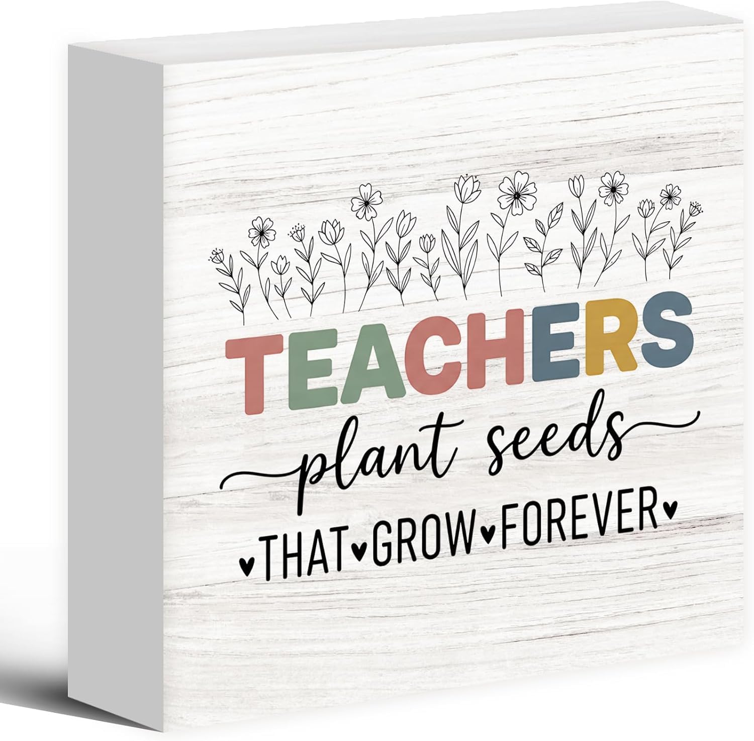 7x7 Inch Teacher Box Sign, Floral Rustic Wood Desk Decor