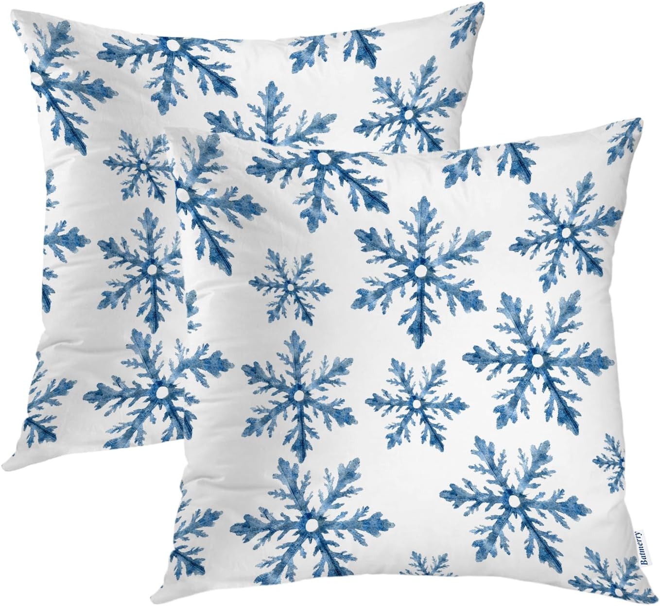 Batmerry Christmas Blue Decorative Pillow Covers, 20 x 20 Inch Blue Snow Winter with Snowflakes Falling White Crystal Double Sided Throw Pillow Covers Sofa Cushion Cover Square 20 Inches(Set of 2)