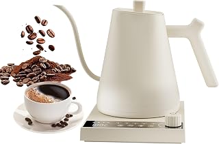 Electric Gooseneck Kettle for Pour Over Coffee & Tea, 1000W Fast Boil with 5 Precision Temperature Settings, 304 Stainless Steel, Easy Pour Spout, Auto Shut-Off (White, 600ml)