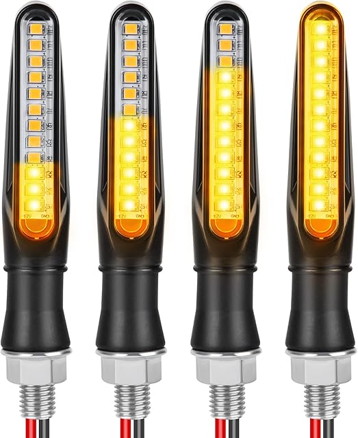 URAQT Motorcycle Led Turn Signal Light, 4 PCS Universal Watertight Motorbike Turning Indicators, 12V Flowing Flowing Turn Signal Light, Daytime Running Lights Brake Lights for Motorcycle (Black)