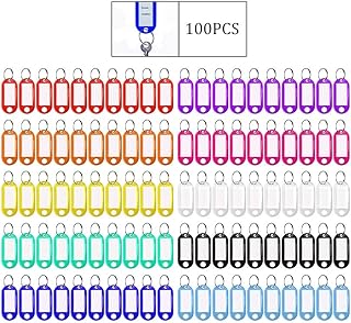 Pengxiaomei 100pcs Key Tags, Plastic Keyring Tags with Ring 10 Colors ID Label Tag Luggage Id Labels Name Tags Id Tags Key Rings