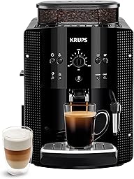 Krups Coffee Bean Machine, Espresso Machine, 2 Cups Simultaneously, Automatic Cleaning, Steam Nozzle for Cappuccino, Espresso Maker, Essential Black YY8125FD, Black