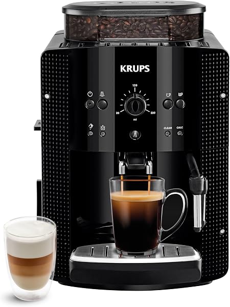 Krups Coffee Bean Machine, Espresso Machine, 2 Cups Simultaneously, Automatic Cleaning, Steam Nozzle for Cappuccino, Espresso Maker, Essential Black YY8125FD, Black - 1