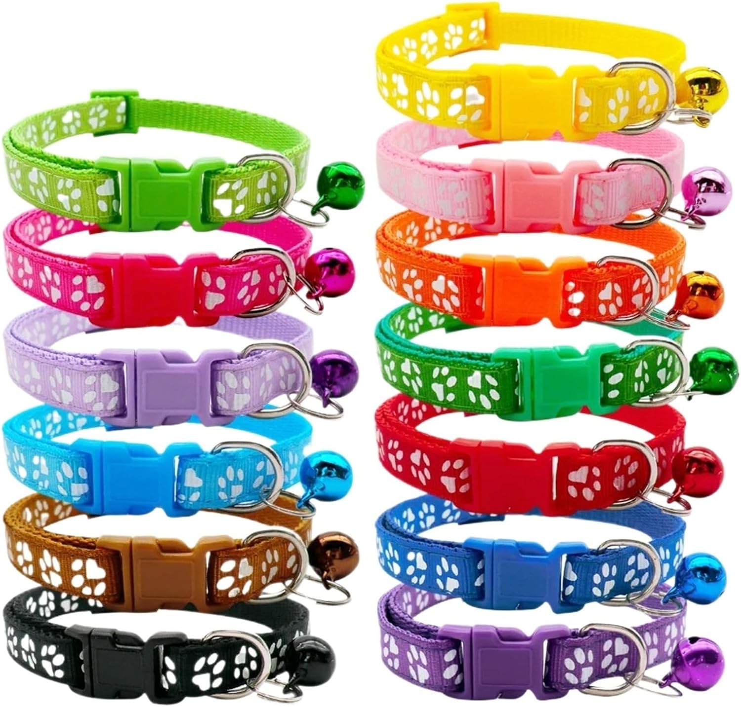 Adjustable Bell Pet Collars with Paw Pattern, 100 Pack, for Small Dogs and Cats