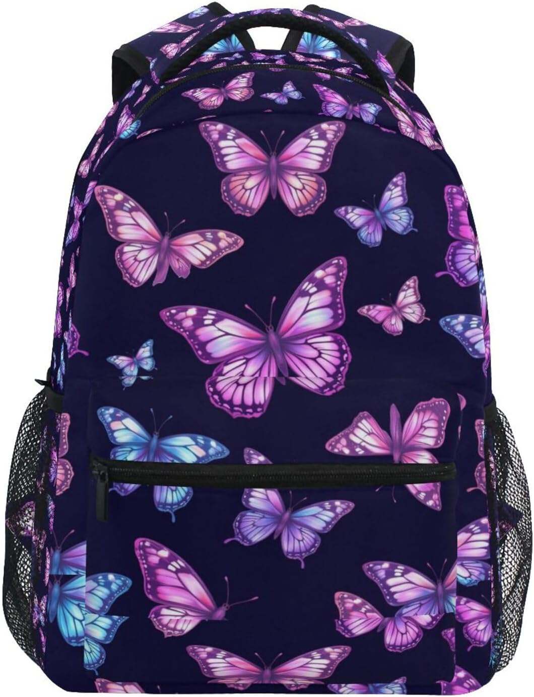 Kcldeci Kids Backpack for Girls Boys Purple and Neon Butterflies School Backpack Travel Toddler School Bag Backpacks Student Kids School Bags