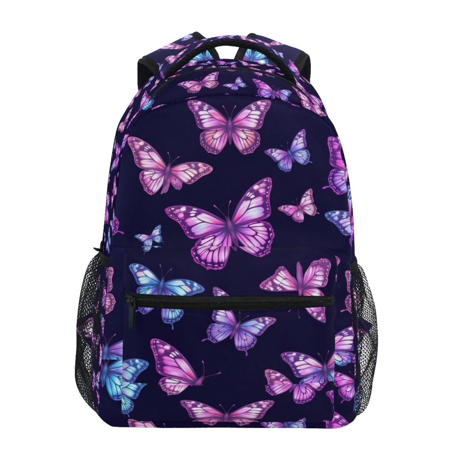 Kcldeci Kids Backpack for Girls Boys Purple and Neon Butterflies School Backpack Travel Toddler School Bag Backpacks Student Kids School Bags