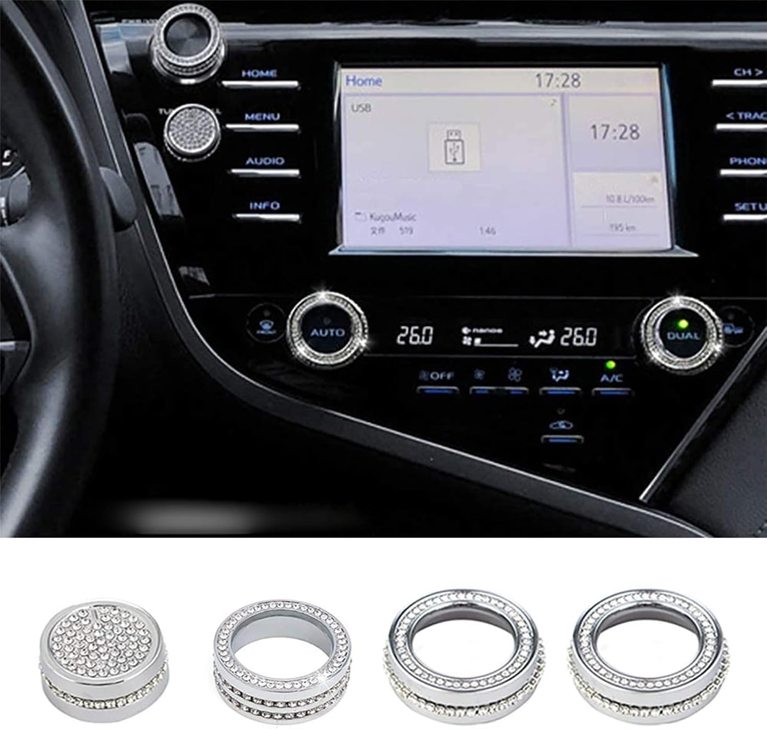 CONGCONG Bling Climate Control Multimedia Screen Knob Button Bling Accessories Interior Compatible with Toyota Camry 2018/2019/2020 AC Button and Multimedia Knob.