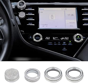 CONGCONG Bling Climate Control Multimedia Screen Knob Button Bling Accessories Interior Compatible with Toyota Camry 2018/2019/2020 AC Button and Multimedia Knob.